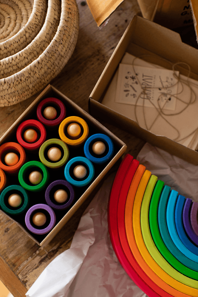 wooden toys on table