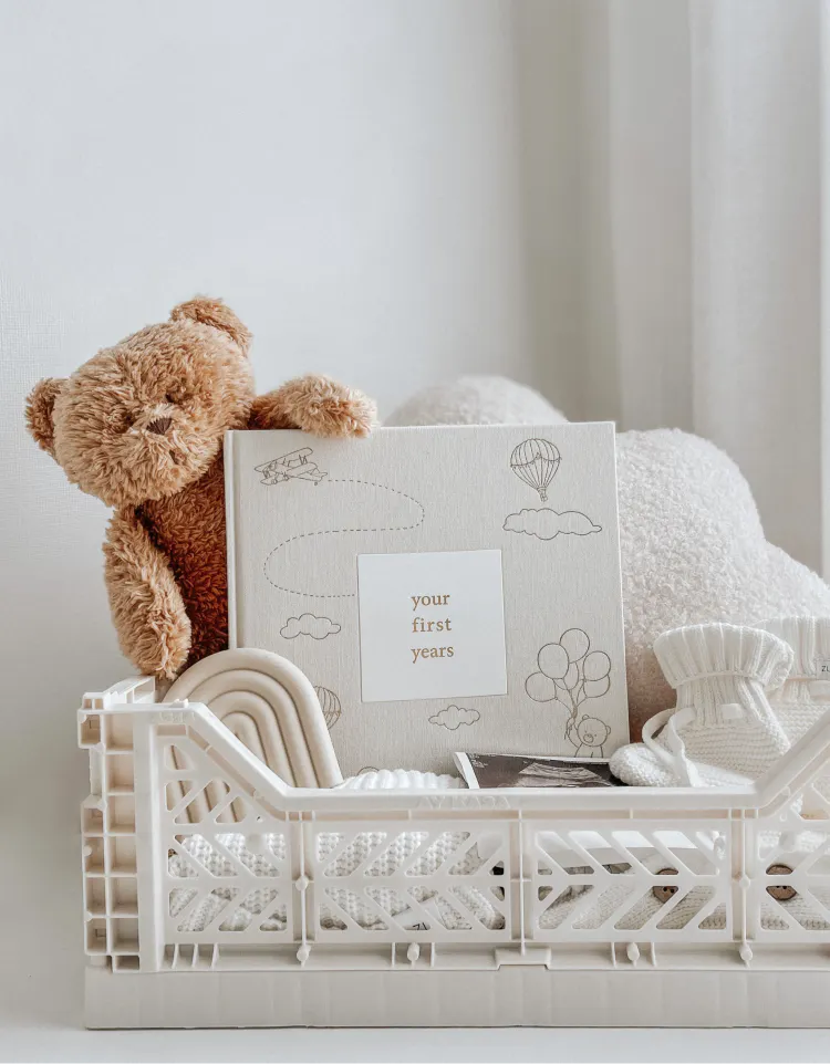Journal with various baby items