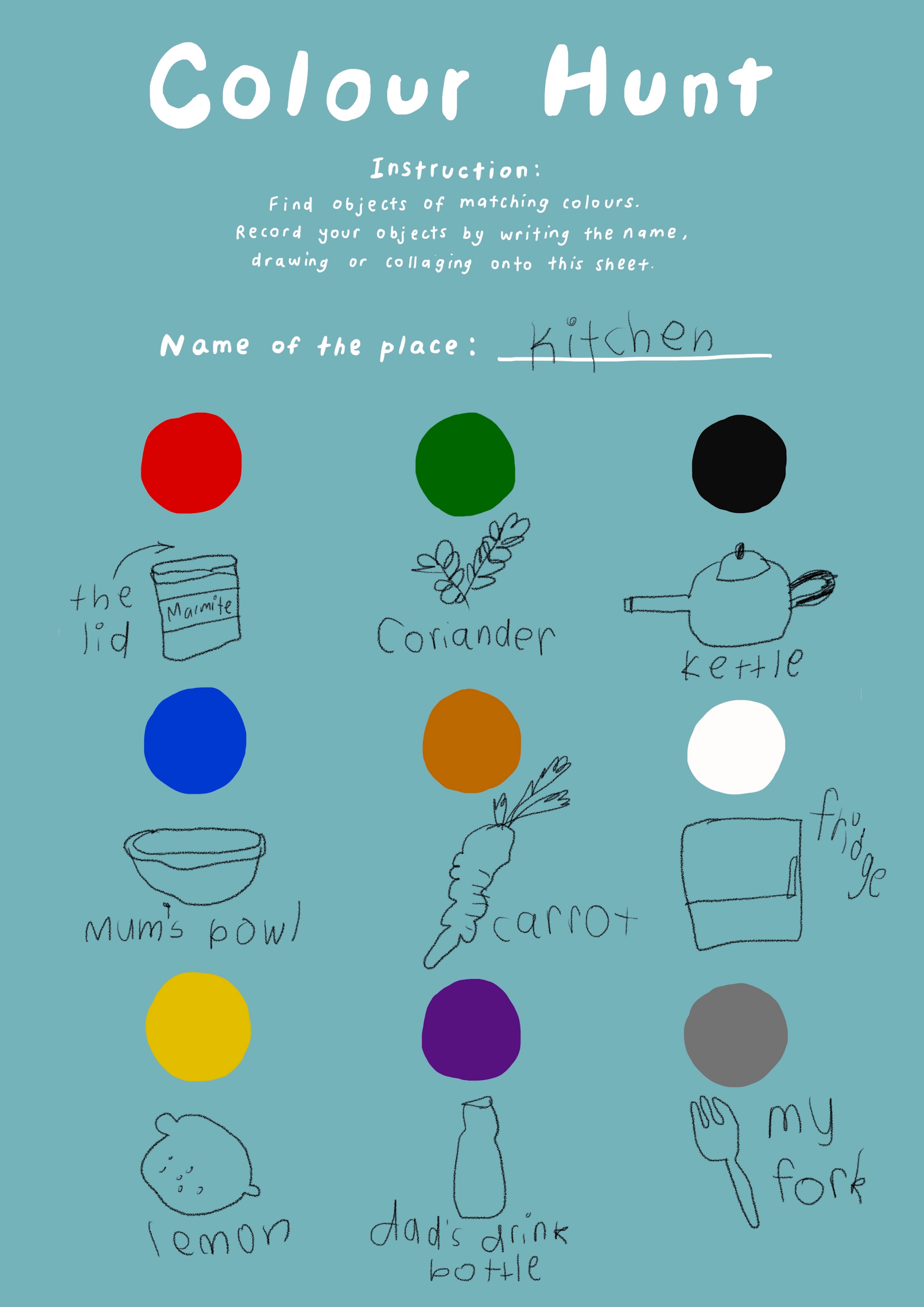 Colour hunt poster in English and Te Reo